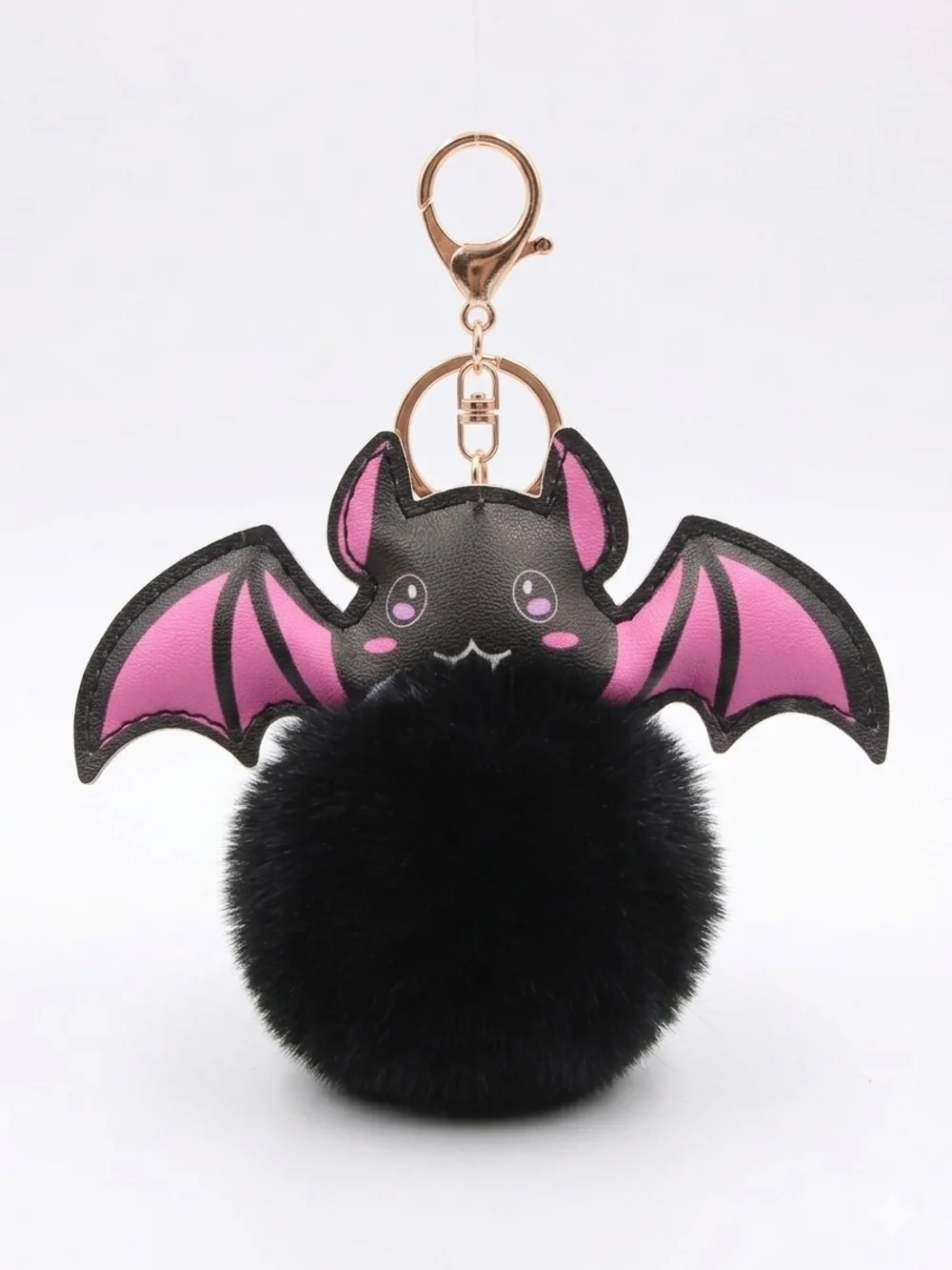 🦇Cute Bat Pom Keychain/Bag Charm Black & Pink NWT🎃
